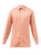 Charvet - Semi-spread Collar Linen Shirt - Mens - Orange