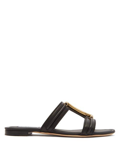 Matchesfashion.com Tod's - Double T Bar Leather Slides - Womens - Black