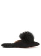 Aquazzura - Foxy Pompom Leather And Shearling Backless Loafers - Womens - Black