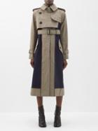 Sacai - Panelled Houndstooth-wool Trench Coat - Womens - Beige
