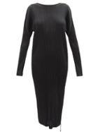 Pleats Please Issey Miyake - Concealed-zip Technical-pleated Midi Dress - Womens - Black