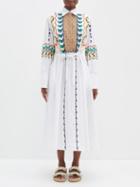 Valentino - Panelled Paisley-embroidered Cotton Shirt Dress - Womens - White Multi