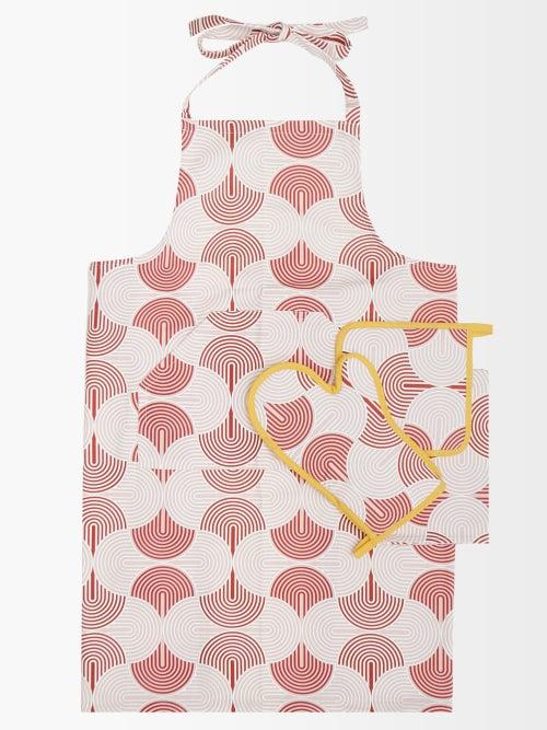 La Doublej - Slinky Rosso-print Apron, Mitt And Cloth Set - Womens - Pink Multi
