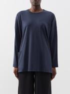 Eskandar - Patch-pocket Cotton-jersey Long-sleeved T-shirt - Womens - Navy