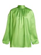 Matchesfashion.com Prada - High Neck Tie Back Silk Blouse - Womens - Green