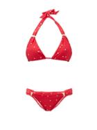 Matchesfashion.com Adriana Degreas - Polka-dot Halter-neck Triangle Bikini - Womens - Red Print