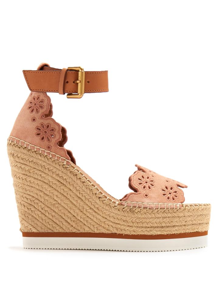 See By Chloé Flower Laser-cut Suede Wedge Espadrilles