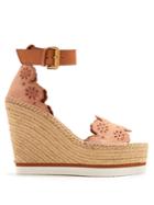 See By Chloé Flower Laser-cut Suede Wedge Espadrilles