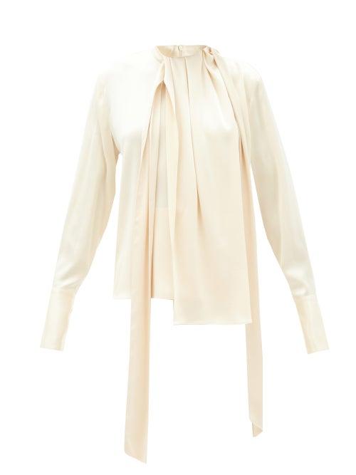 Matchesfashion.com Loewe - Draped Neck-tie Satin Blouse - Womens - Ivory