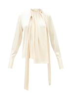 Matchesfashion.com Loewe - Draped Neck-tie Satin Blouse - Womens - Ivory