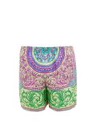 Matchesfashion.com Versace - Baroque-print Silk-twill Shorts - Mens - Green Multi