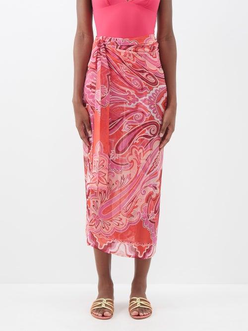 Etro - Paisley-print Crepe Sarong - Womens - Pink Print