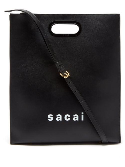 Sacai - Logo-print Leather Tote Bag - Mens - Black