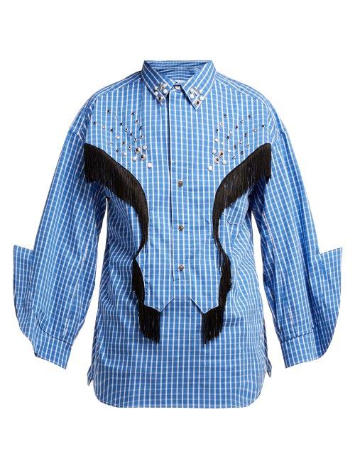 Matchesfashion.com Toga - Fringed Cotton Blend Western Shirt - Womens - Blue