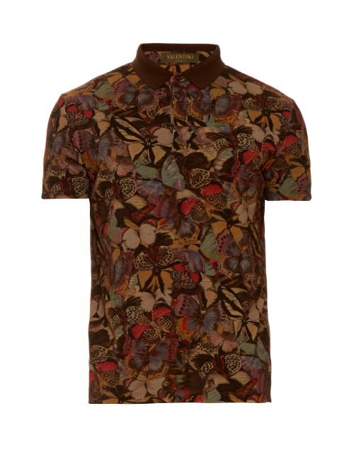 Valentino Butterfly-print Cotton-piqu Polo Shirt