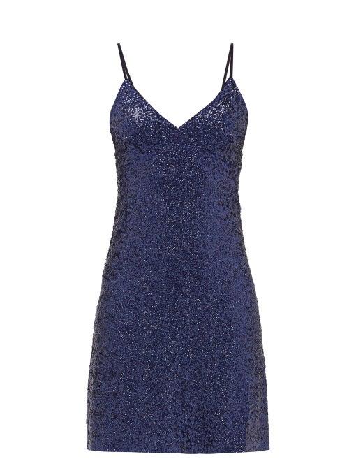 Matchesfashion.com Norma Kamali - Sequinned Jersey Slip Dress - Womens - Navy