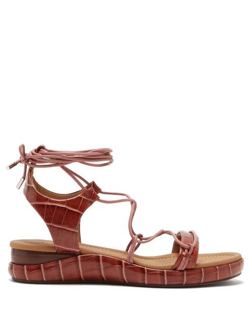 Matchesfashion.com Chlo - Wraparound Crocodile-effect Leather Sandals - Womens - Tan