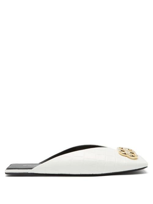 Matchesfashion.com Balenciaga - Bb Crocodile Effect Leather Loafers - Womens - White Gold