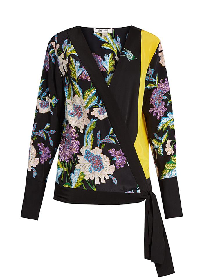 Diane Von Furstenberg Floral-print Crossover Silk Blouse