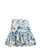 Matchesfashion.com Zimmermann - Moncur Flounce Floral Printed Mini Skirt - Womens - Blue Print