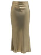 Matchesfashion.com Galvan - Fluted Metallic-effect Silk-satin Midi Skirt - Womens - Green Gold