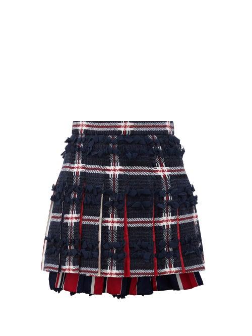 Matchesfashion.com Thom Browne - Ribbon-trimmed Tartan Wool-blend Mini Skirt - Womens - Navy Multi
