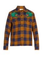 Matchesfashion.com Gucci - Checkered Green Panther Linen Shirt - Mens - Blue