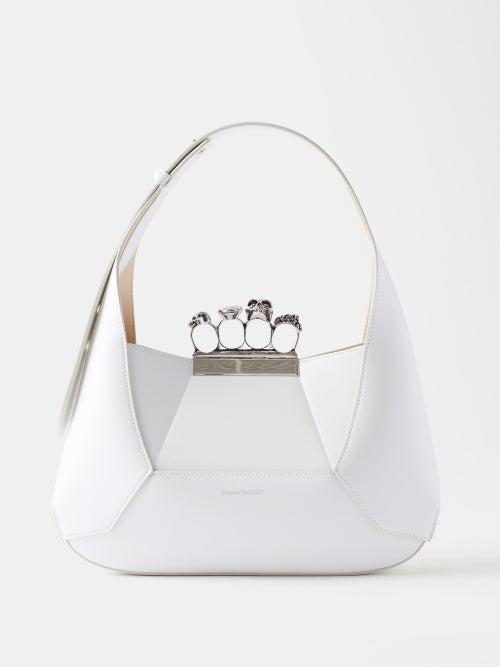 Alexander Mcqueen - Four Ring Crystal And Leather Shoulder Bag - Womens - White