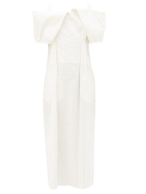 Matchesfashion.com Jil Sander - Gabi Off-the-shoulder Cotton-blend Poplin Dress - Womens - White