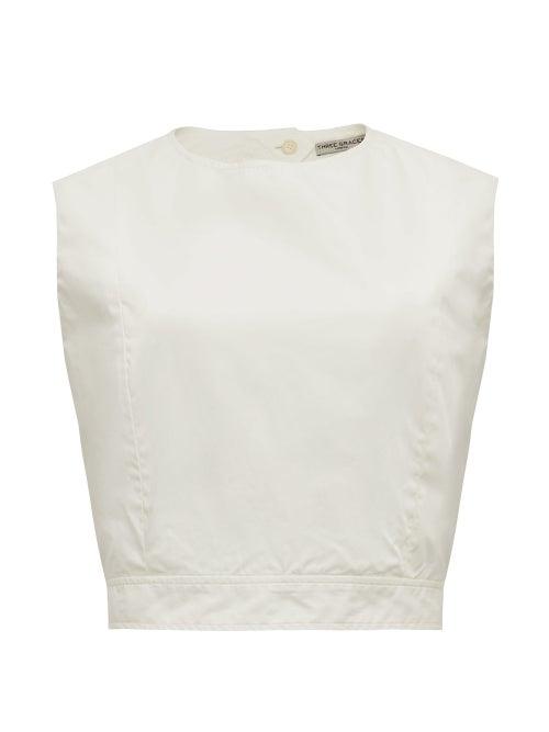 Matchesfashion.com Three Graces London - Rosie Cutout-back Cotton-poplin Top - Womens - White