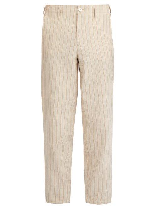 Matchesfashion.com Etro - Striped Linen Elasticated Waist Trousers - Mens - Beige