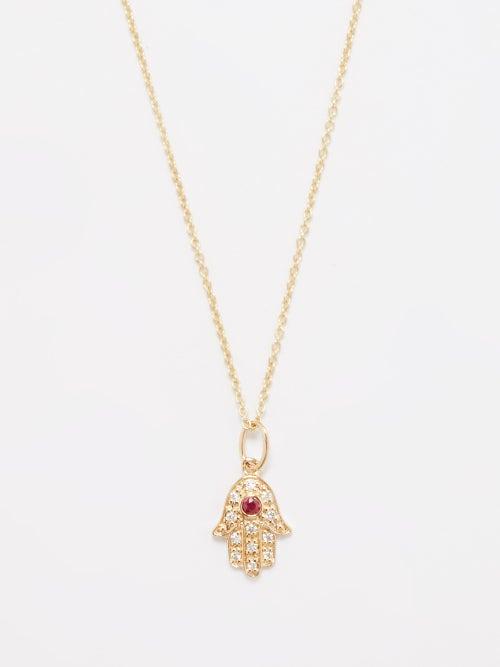 Sydney Evan - Diamond, Ruby And 14kt Gold Hamsa Pendant Necklace - Mens - Gold