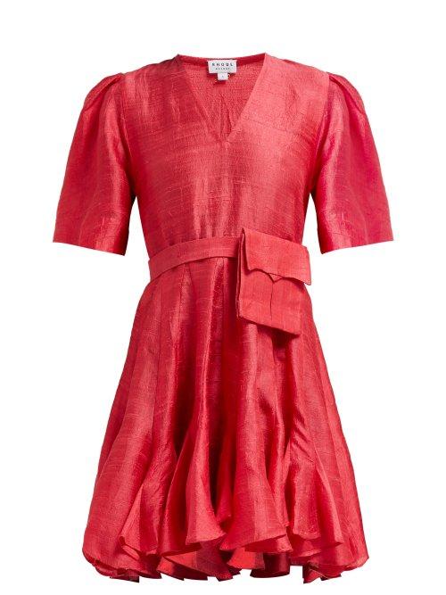 Matchesfashion.com Rhode Resort - Vivienne Slubbed Silk Dress - Womens - Red