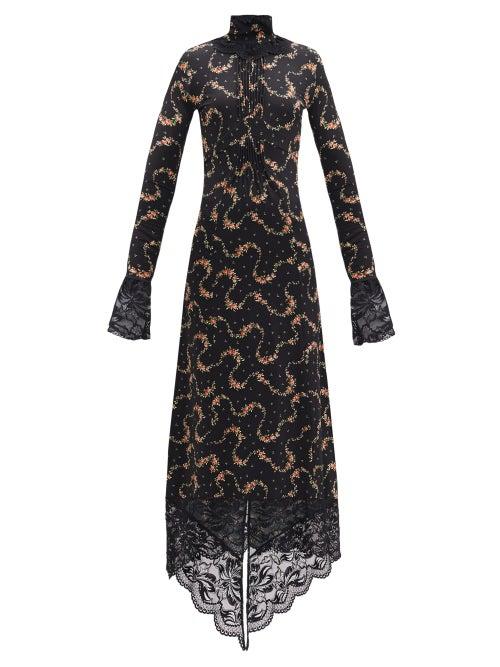 Matchesfashion.com Paco Rabanne - Floral-print Lace-trim Maxi Dress - Womens - Black Print