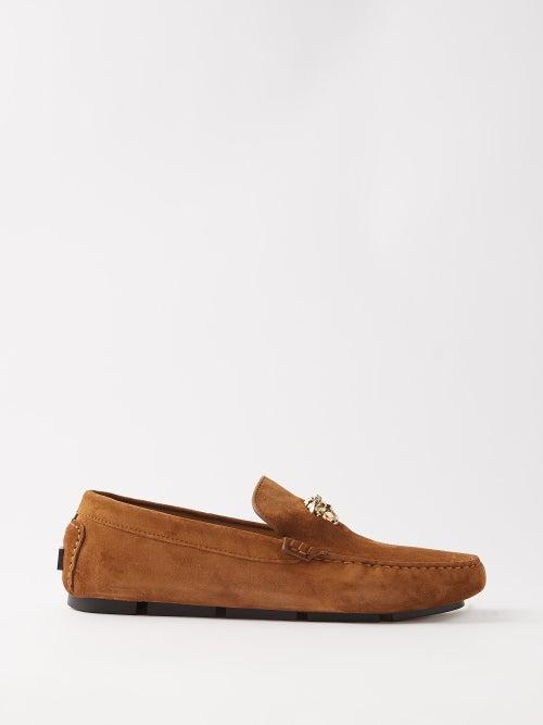 Versace - Medusa Head Suede Loafers - Mens - Brown
