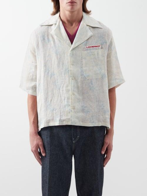 Charles Jeffrey Loverboy - Cuban-collar Instrument-print Linen Shirt - Mens - Light Blue