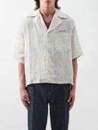 Charles Jeffrey Loverboy - Cuban-collar Instrument-print Linen Shirt - Mens - Light Blue