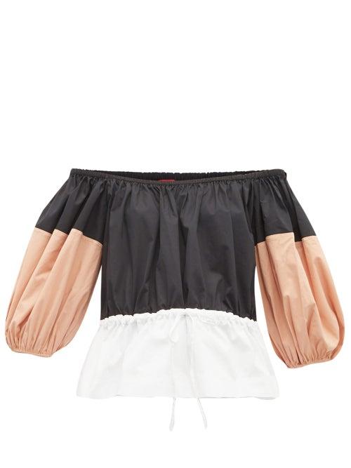 Matchesfashion.com Staud - Panelled Off The Shoulder Cotton Blend Top - Womens - Black Multi