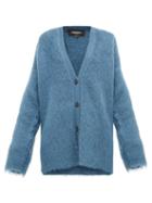 Matchesfashion.com Rochas - Oversized V Neck Mohair Blend Cardigan - Womens - Blue