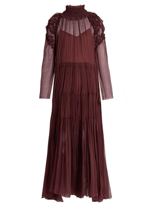Chloé Floral-smocked Silk-crepon Midi Dress