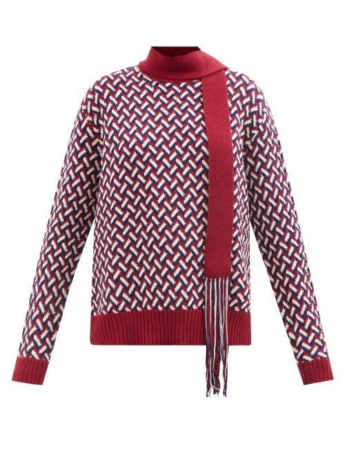 Jil Sander - Fringed-collar Wool Jacquard Sweater - Womens - Multi