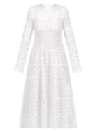 Matchesfashion.com Carolina Herrera - Macram Long Sleeved Cotton Dress - Womens - White