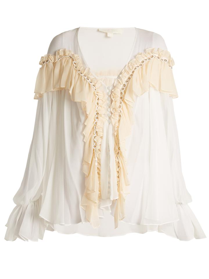 Jonathan Simkhai Grommet-detail Ruffled Silk-chiffon Blouse