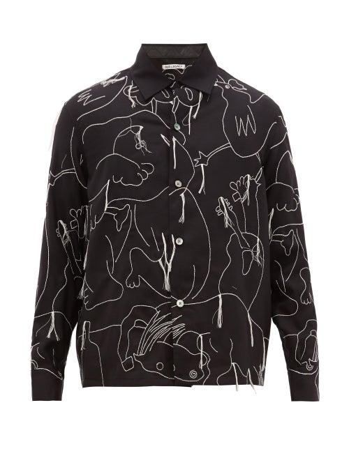 Matchesfashion.com Our Legacy - Heusen Alley Embroidered Animal Wool Twill Shirt - Mens - Black