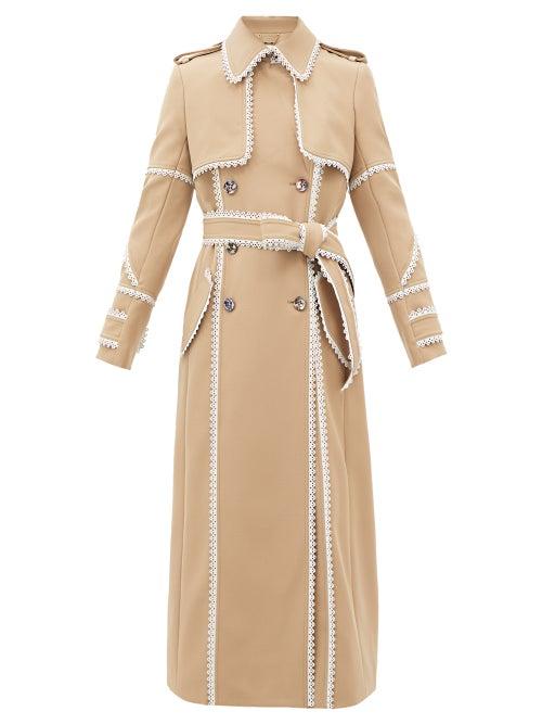 Chlo - Scalloped-edge Gabardine Trench Coat - Womens - Beige