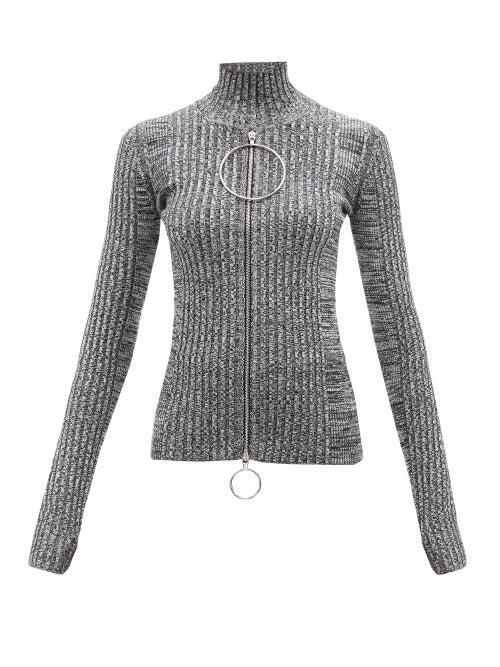 Paco Rabanne - Zip-front Space-dyed Knitted Sweater - Womens - Grey Multi