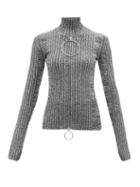 Paco Rabanne - Zip-front Space-dyed Knitted Sweater - Womens - Grey Multi