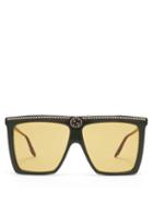 Matchesfashion.com Gucci - Gg-crystal Flat-top Acetate Sunglasses - Womens - Black Green