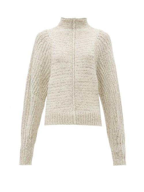 Matchesfashion.com Isabel Marant - Edilon High Neck Wool Blend Sweater - Womens - Light Grey