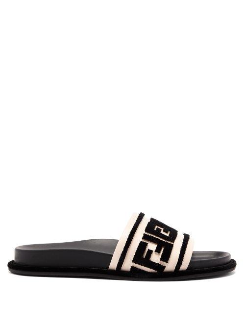 Matchesfashion.com Fendi - Logo Embellished Leather Slides - Womens - Black Pink